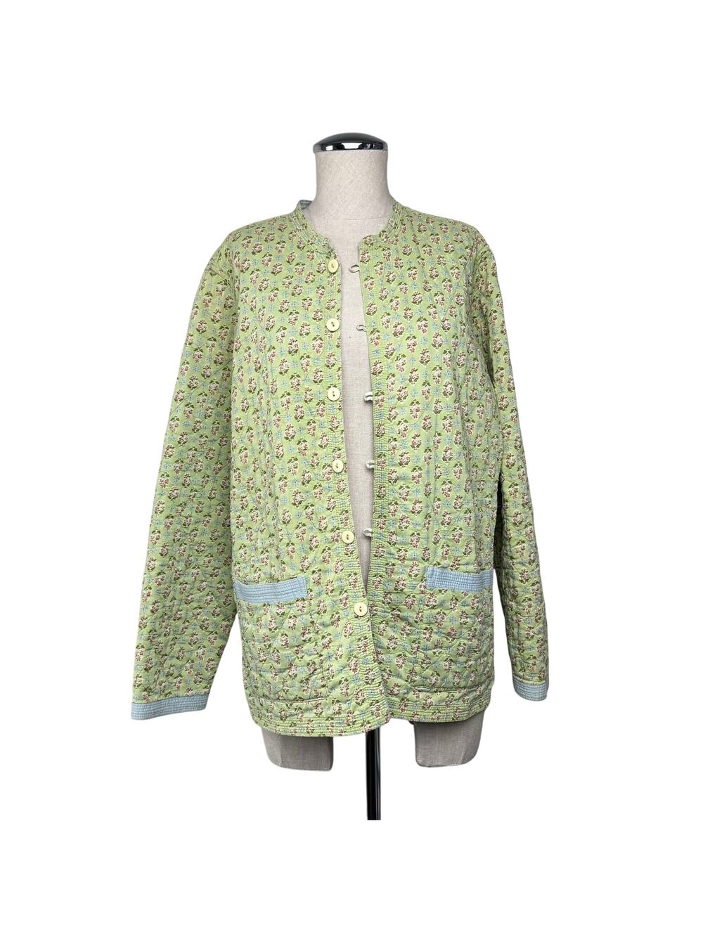 Handmade Quilted Jacket Reversible Floral Plaid Cotton Cottagecore M